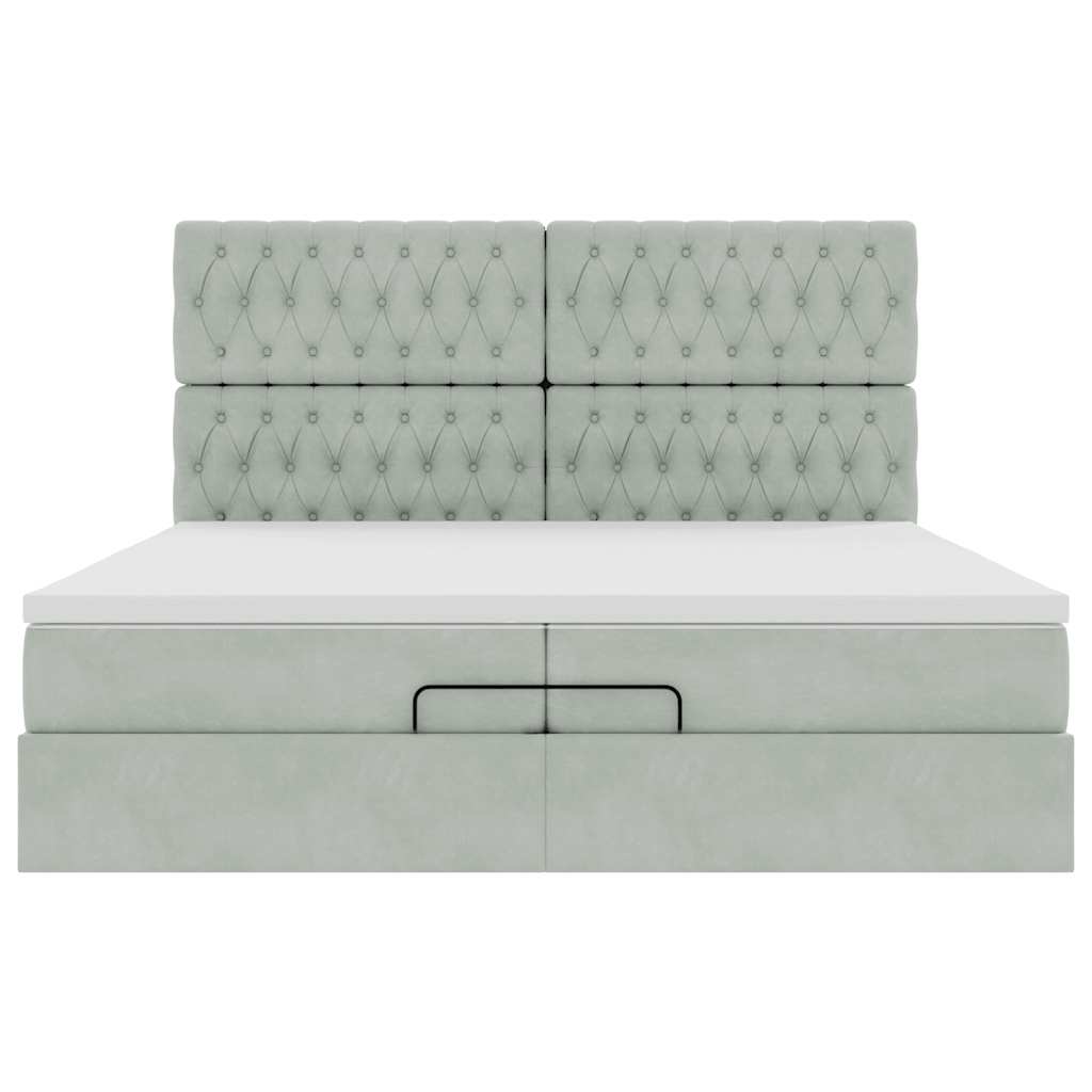 Cadre de lit ottoman avec matelas gris clair 200x200 cm velours