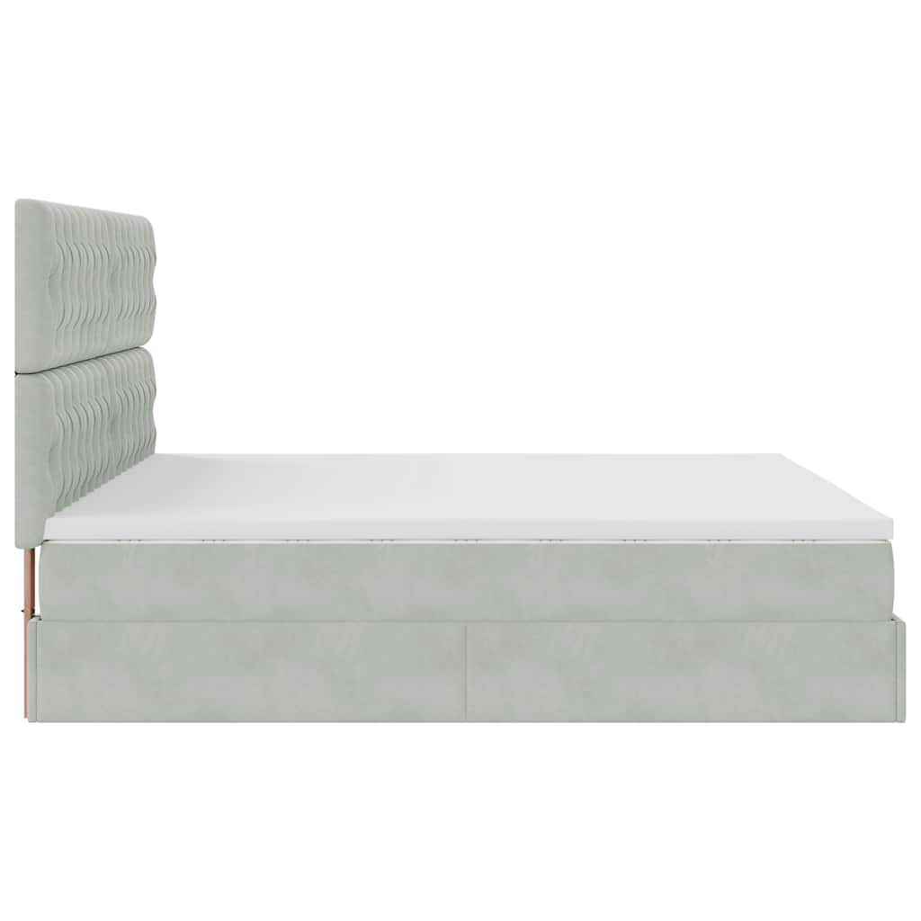 Cadre de lit ottoman avec matelas gris clair 200x200 cm velours