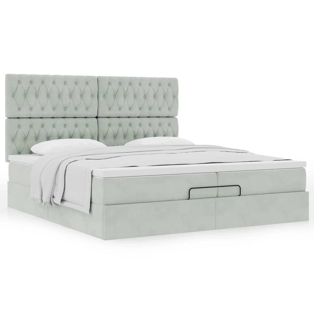 Cadre de lit ottoman avec matelas gris clair 200x200 cm velours