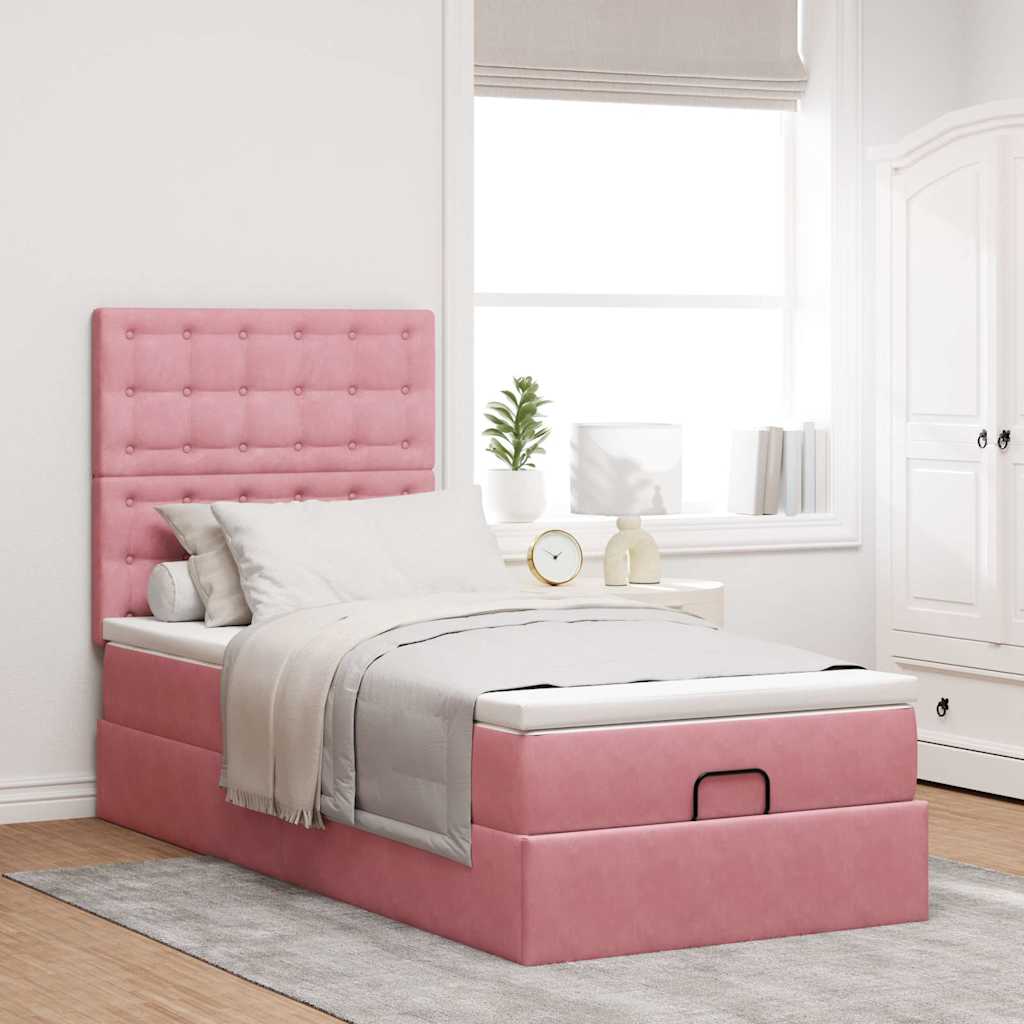 Cadre de lit ottoman avec matelas rose 80x200 cm velours