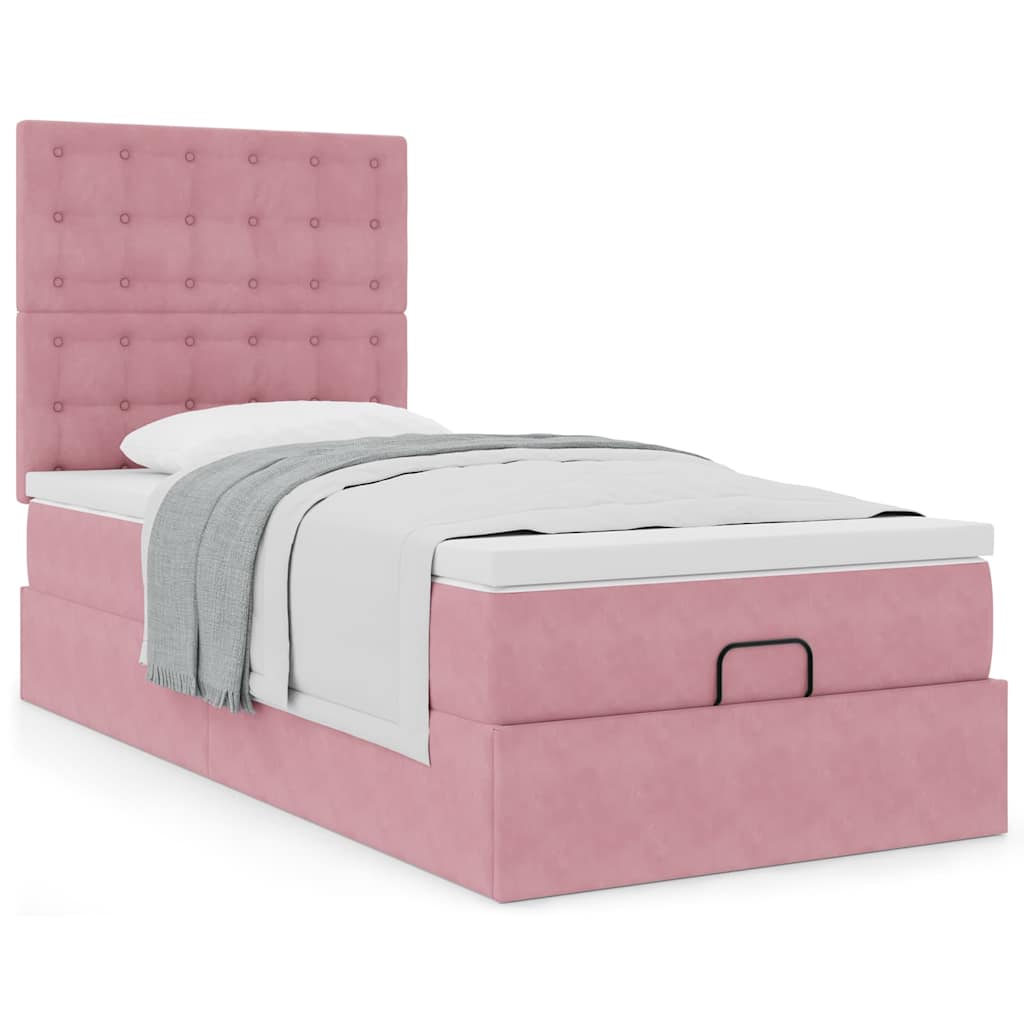 Cadre de lit ottoman avec matelas rose 80x200 cm velours