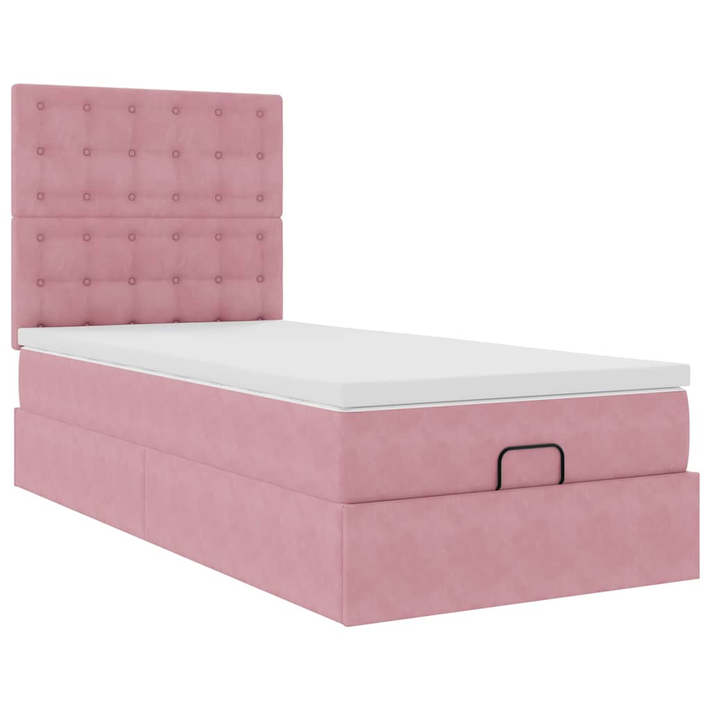 Cadre de lit ottoman avec matelas rose 80x200 cm velours