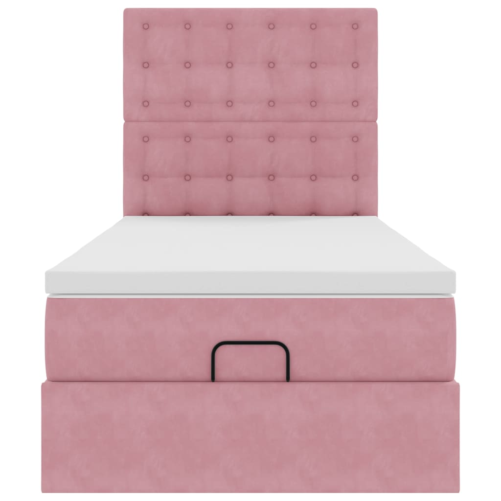 Cadre de lit ottoman avec matelas rose 80x200 cm velours