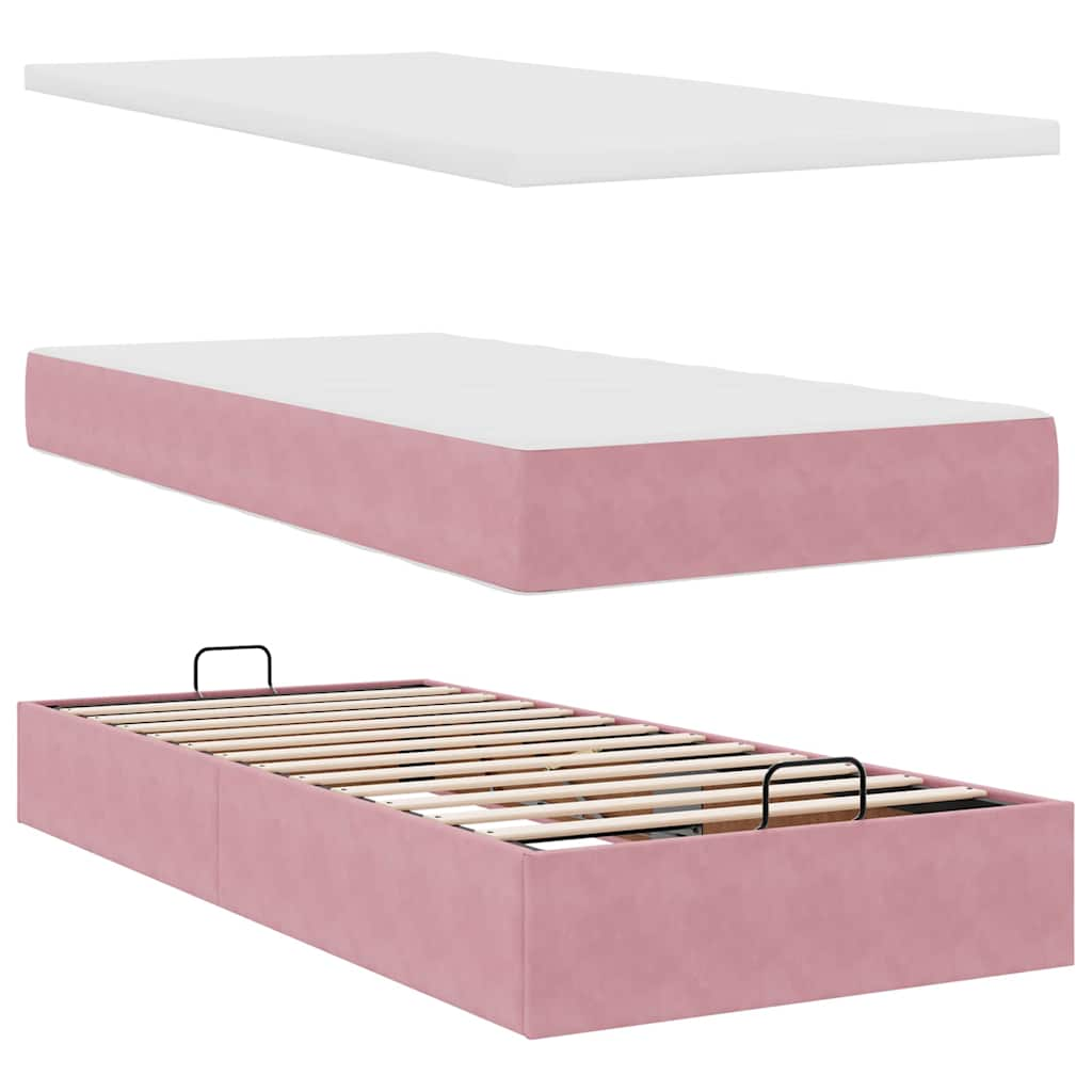 Cadre de lit ottoman avec matelas rose 80x200 cm velours