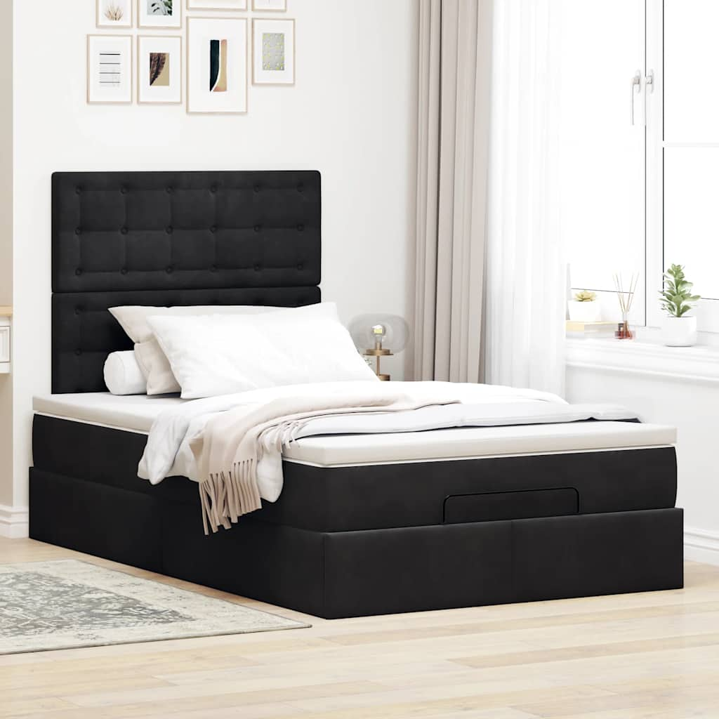 Cadre de lit ottoman avec matelas noir 120x200 cm velours