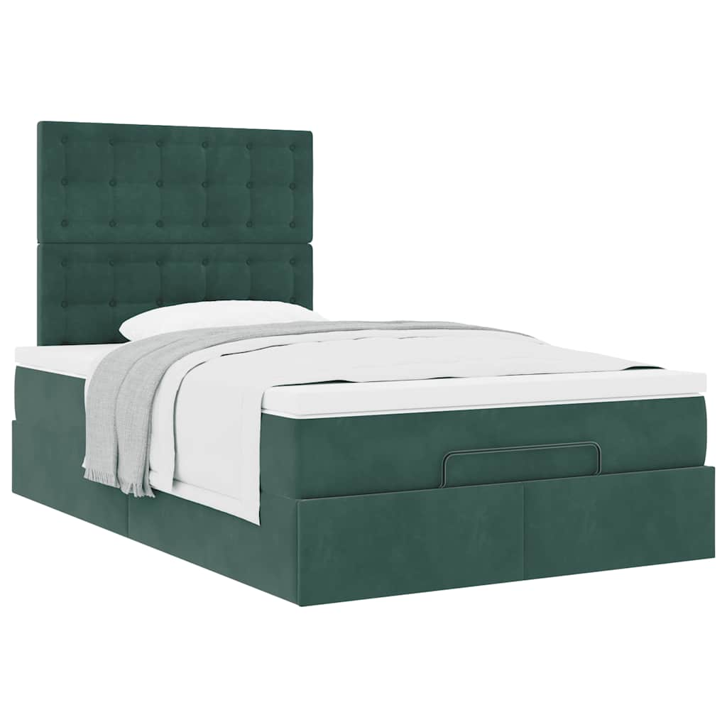 Cadre de lit ottoman avec matelas vert foncé 120x200 cm velours