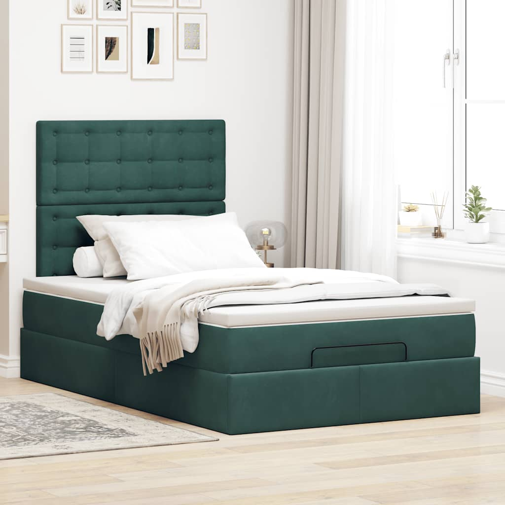 Cadre de lit ottoman avec matelas vert foncé 120x200 cm velours