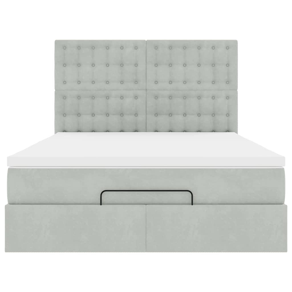 Cadre de lit ottoman et matelas gris clair 140x190 velours