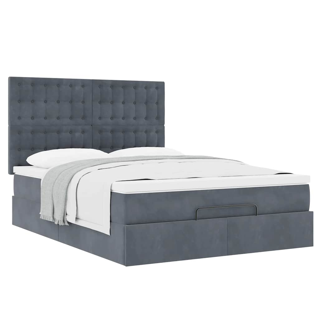 Cadre de lit ottoman avec matelas gris foncé 140x190 cm velours