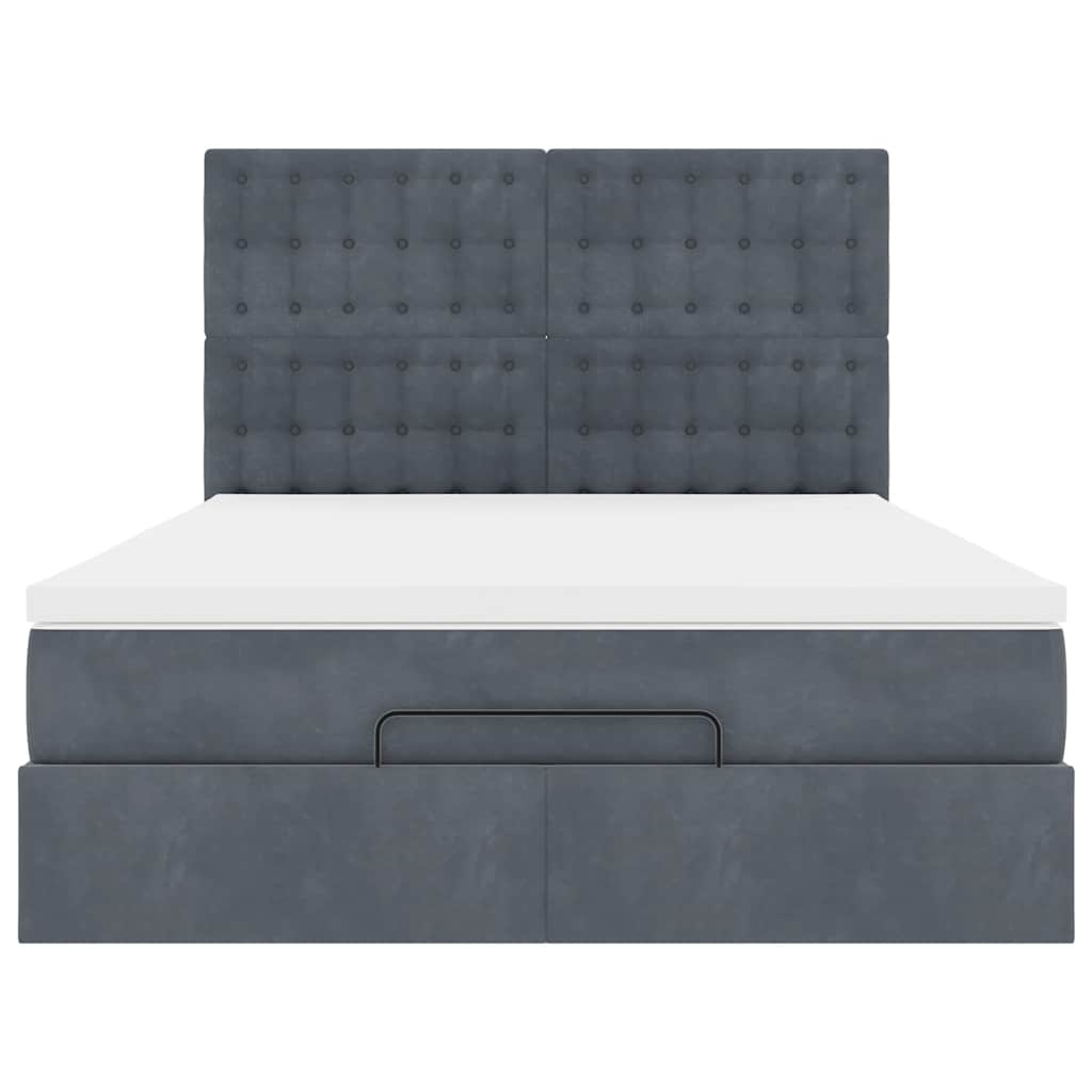 Cadre de lit ottoman avec matelas gris foncé 140x190 cm velours