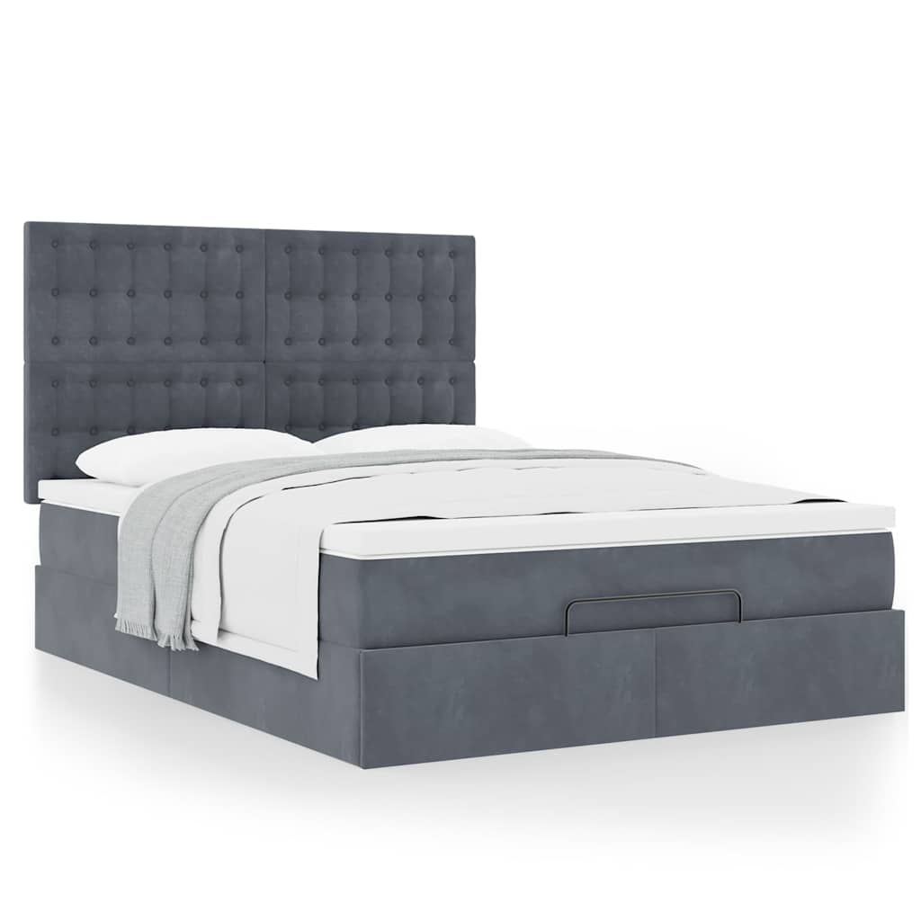 Cadre de lit ottoman avec matelas gris foncé 140x190 cm velours