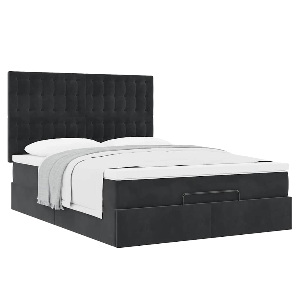 Cadre de lit ottoman avec matelas noir 140x190 cm velours