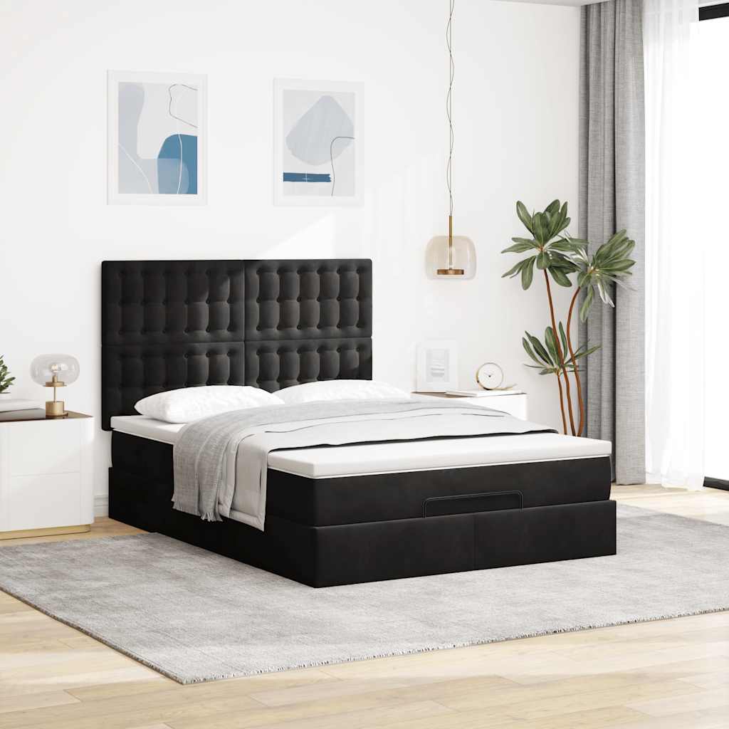 Cadre de lit ottoman avec matelas noir 140x190 cm velours