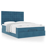 Cadre de lit ottoman avec matelas bleu foncé 140x190 cm velours