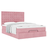 Cadre de lit ottoman avec matelas rose 140x190 cm velours