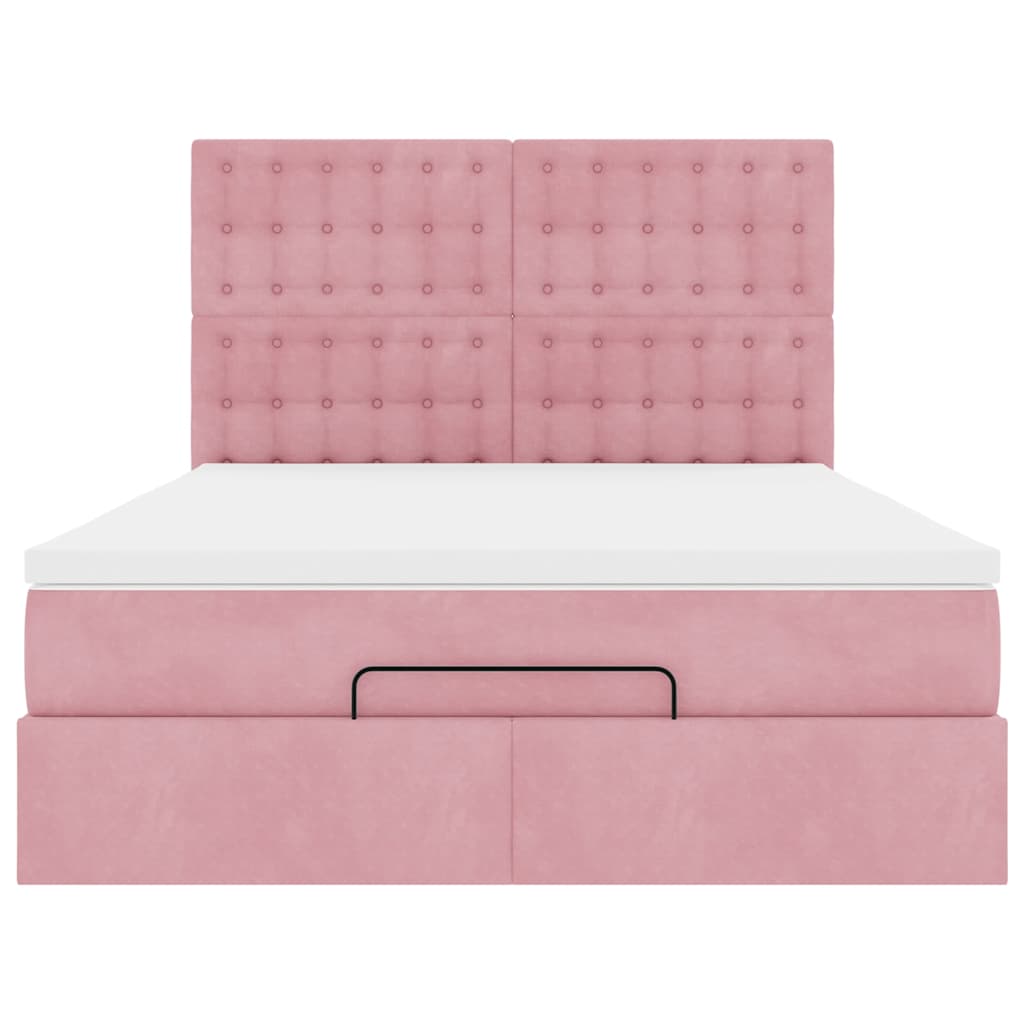 Cadre de lit ottoman avec matelas rose 140x190 cm velours