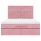 Cadre de lit ottoman avec matelas rose 140x190 cm velours