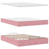 Cadre de lit ottoman avec matelas rose 140x190 cm velours