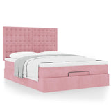 Cadre de lit ottoman avec matelas rose 140x190 cm velours