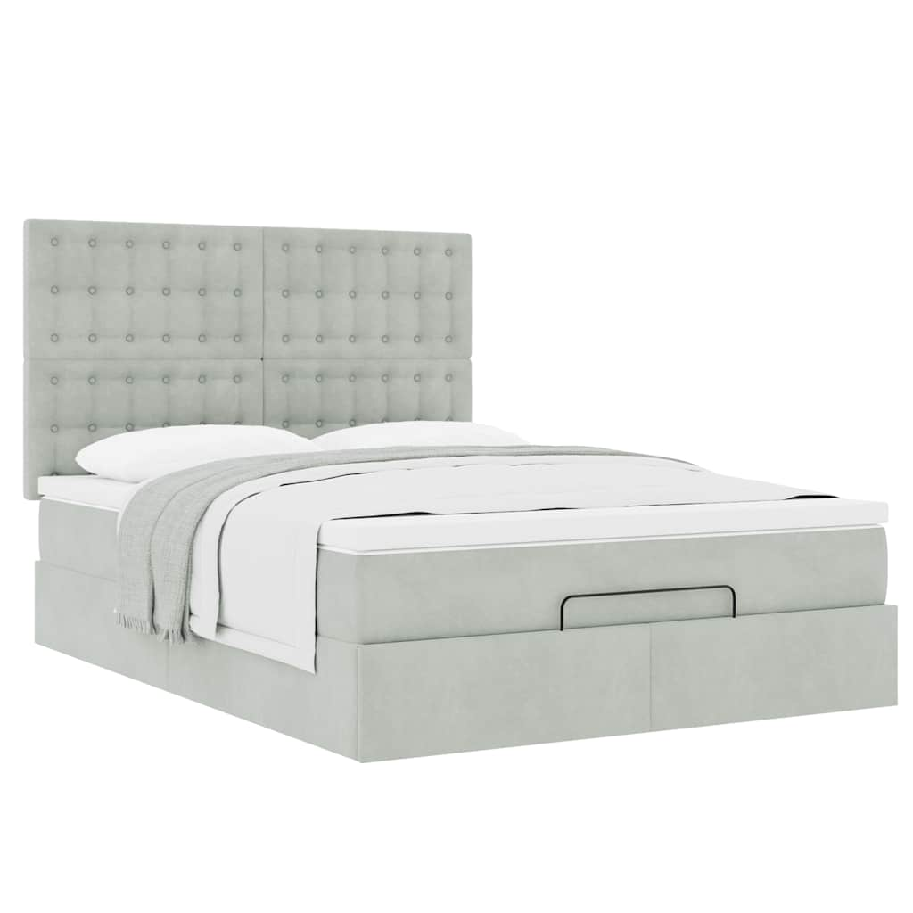 Cadre de lit ottoman avec matelas gris clair 140x200 cm velours