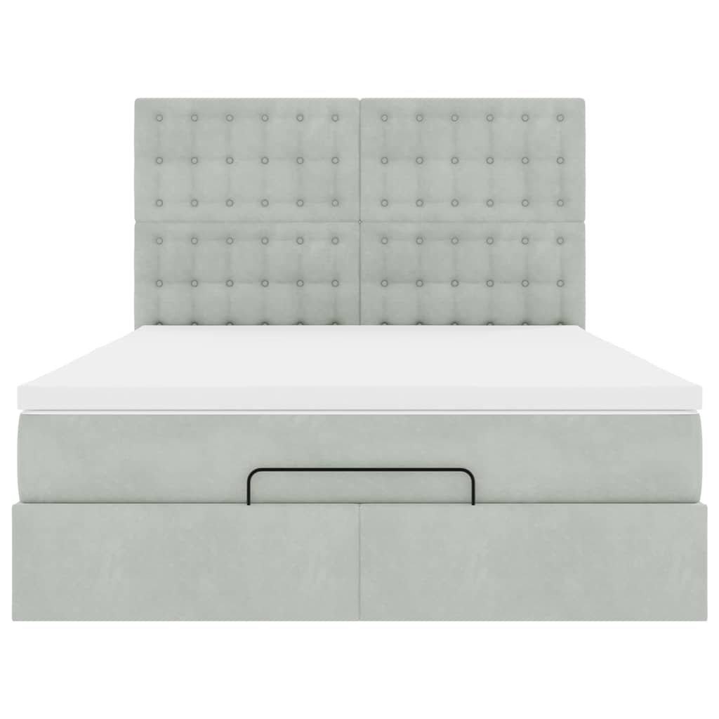 Cadre de lit ottoman avec matelas gris clair 140x200 cm velours