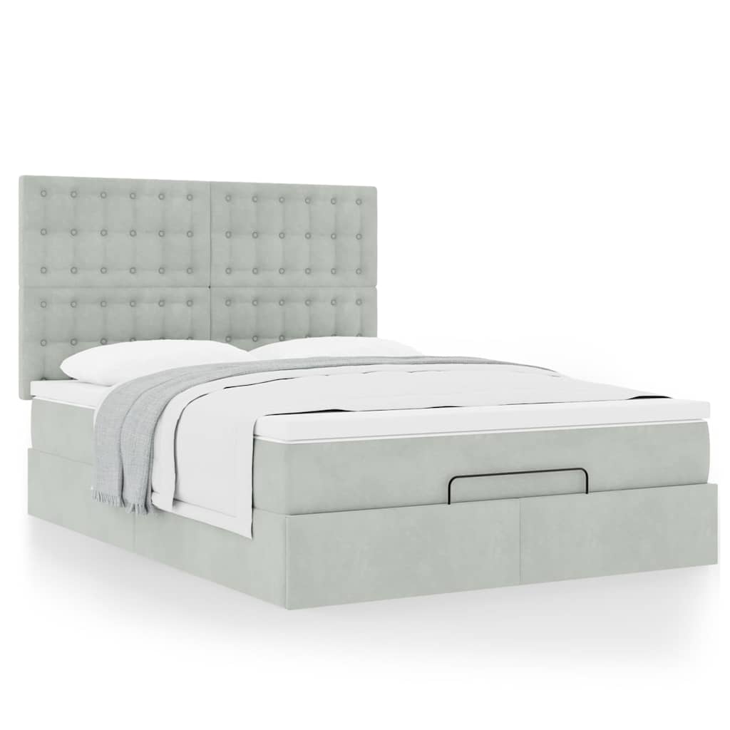 Cadre de lit ottoman avec matelas gris clair 140x200 cm velours