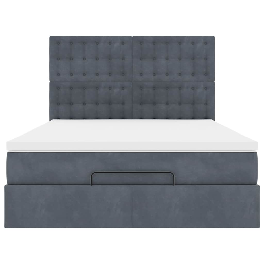 Cadre de lit ottoman avec matelas gris foncé 140x200 cm velours