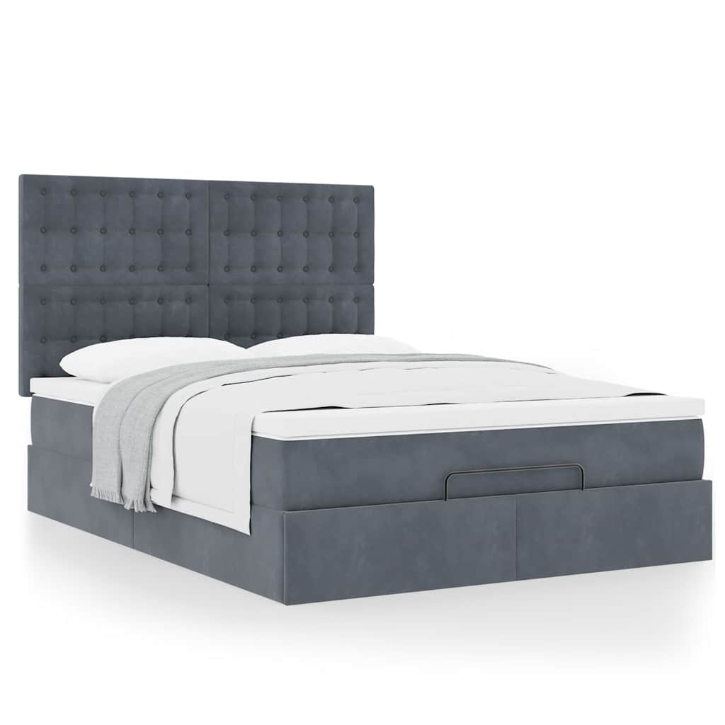 Cadre de lit ottoman avec matelas gris foncé 140x200 cm velours