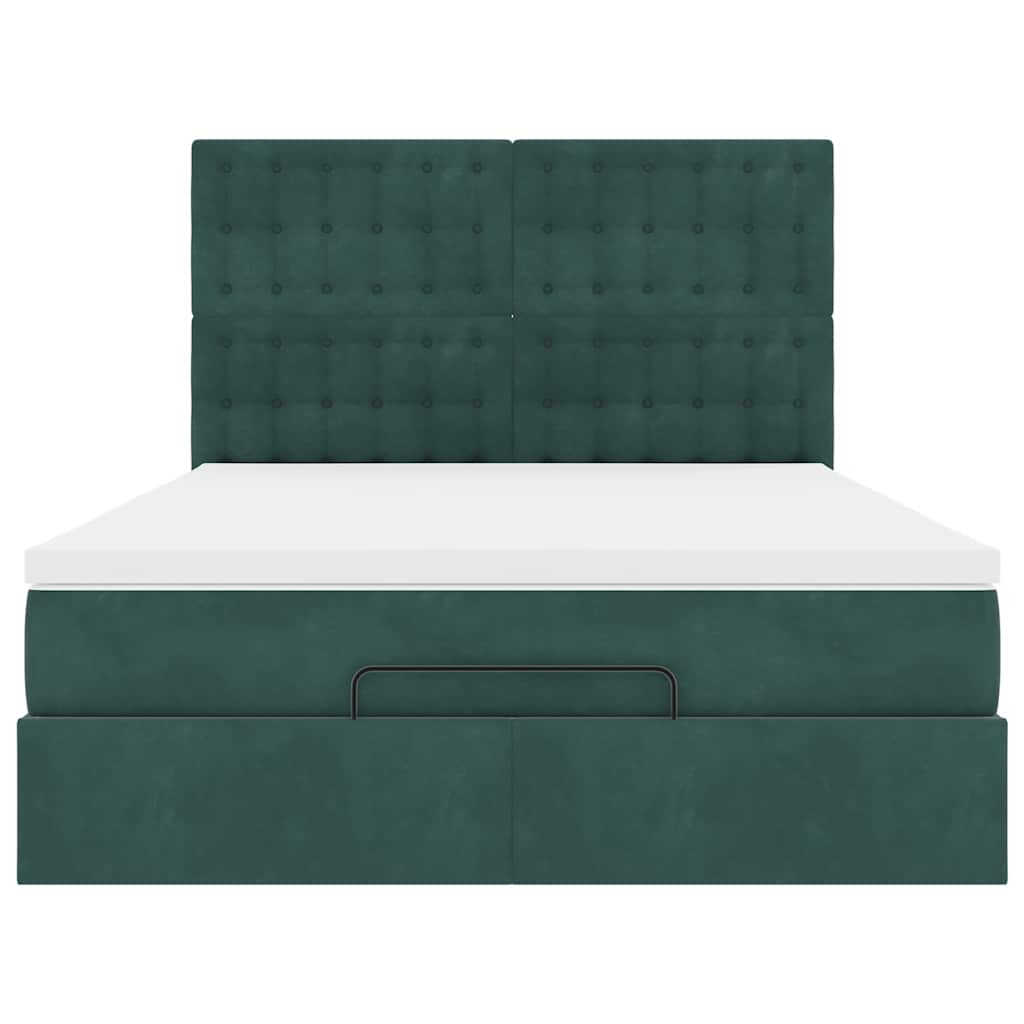 Cadre de lit ottoman avec matelas vert foncé 140x200 cm velours