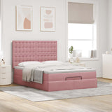 Cadre de lit ottoman avec matelas rose 140x200 cm velours