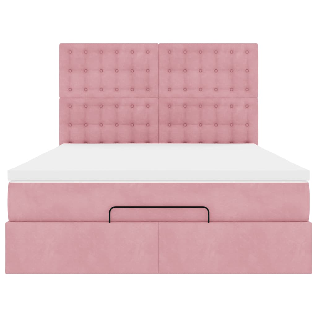 Cadre de lit ottoman avec matelas rose 140x200 cm velours