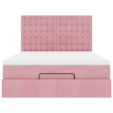 Cadre de lit ottoman avec matelas rose 140x200 cm velours