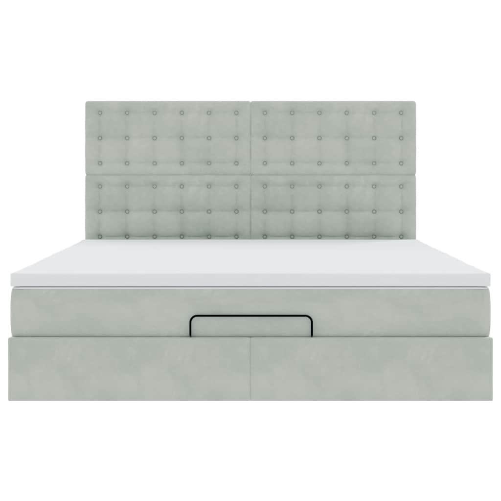 Cadre de lit ottoman et matelas gris clair 160x200cm velours