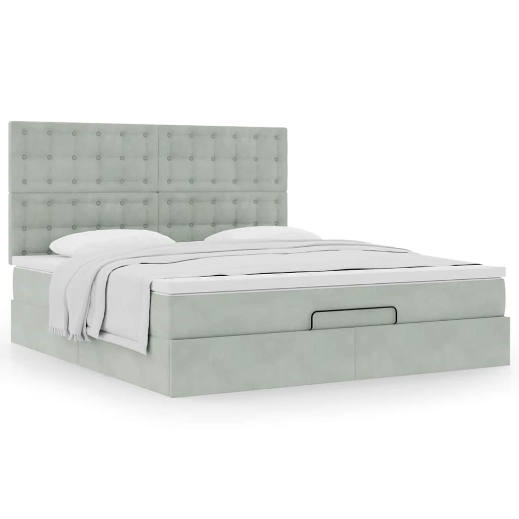 Cadre de lit ottoman et matelas gris clair 180x200cm velours