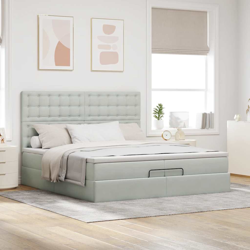 Cadre de lit ottoman avec matelas gris clair 200x200 cm velours