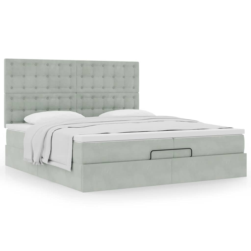 Cadre de lit ottoman avec matelas gris clair 200x200 cm velours