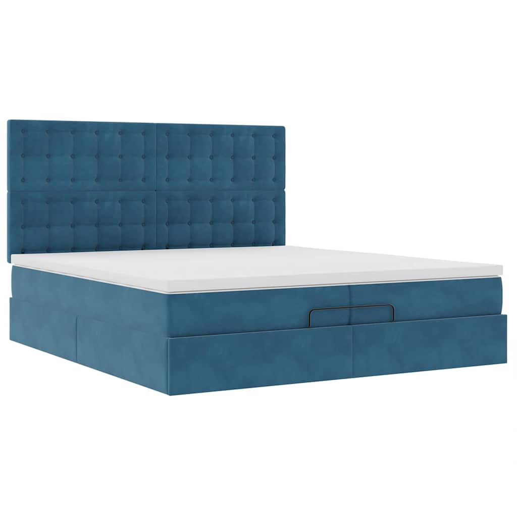 Cadre de lit ottoman avec matelas bleu foncé 200x200 cm velours