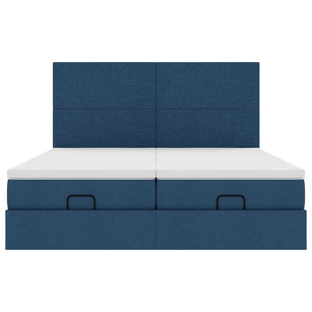 Cadre de lit ottoman avec matelas bleu 160x200 cm tissu