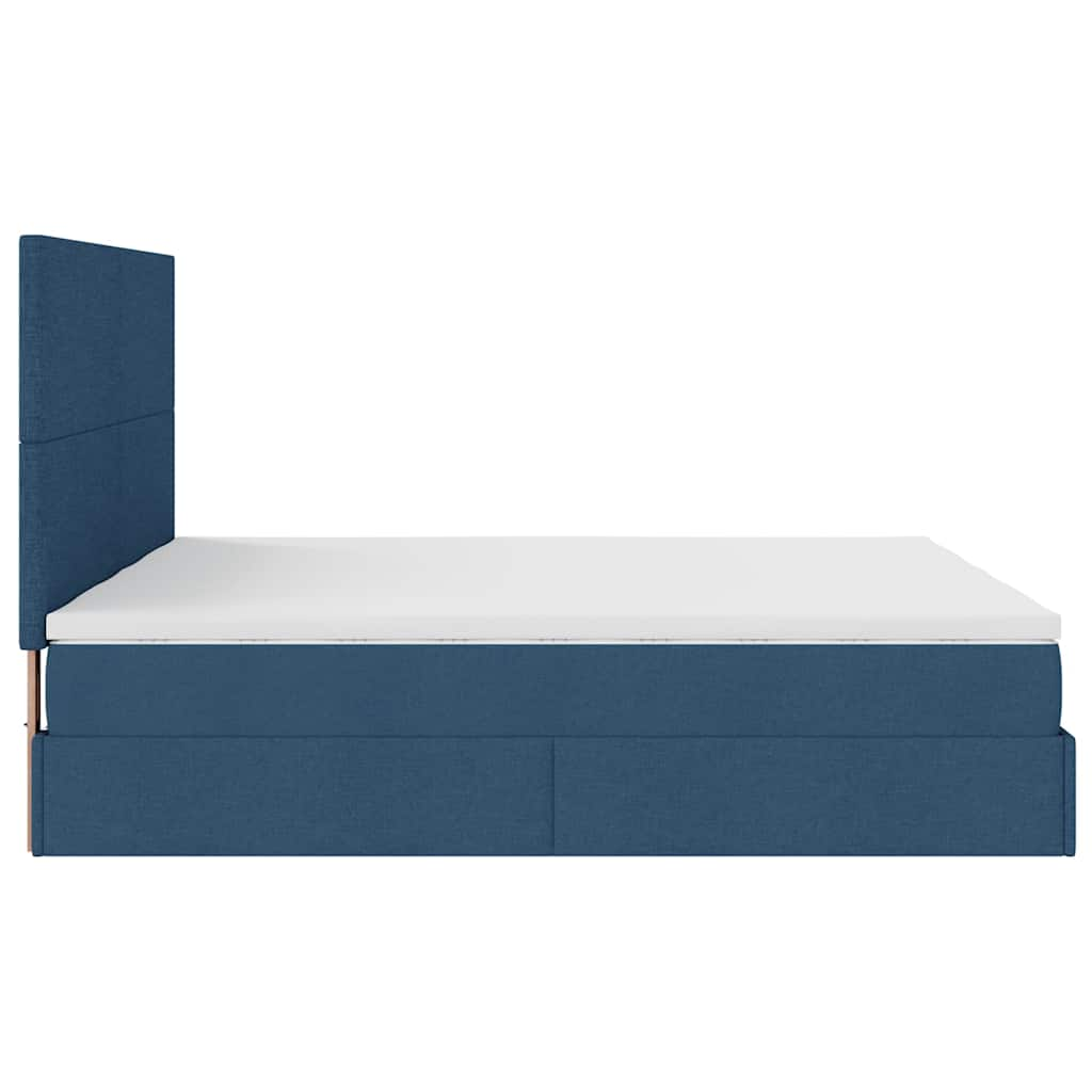 Cadre de lit ottoman avec matelas bleu 160x200 cm tissu