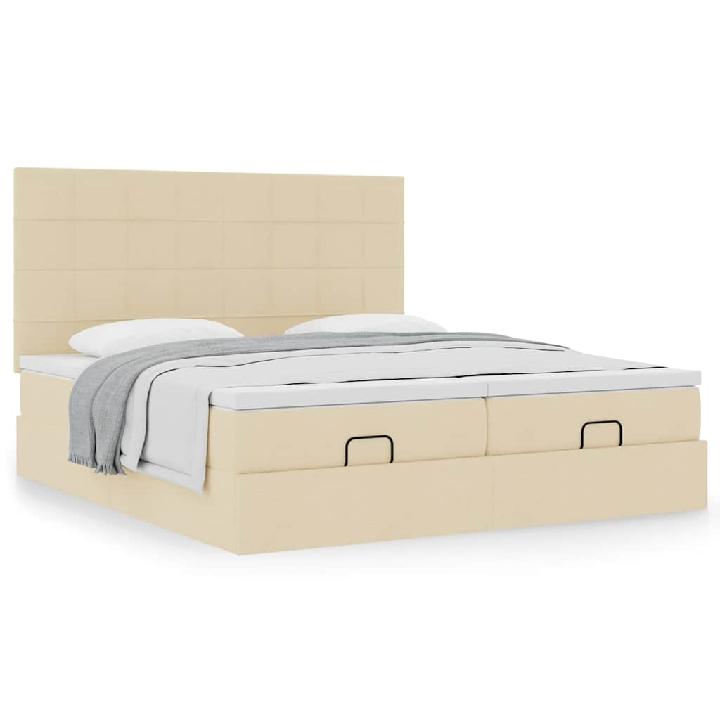 Cadre de lit ottoman avec matelas crème 160x200 cm tissu