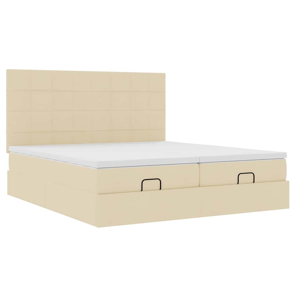 Cadre de lit ottoman avec matelas crème 160x200 cm tissu