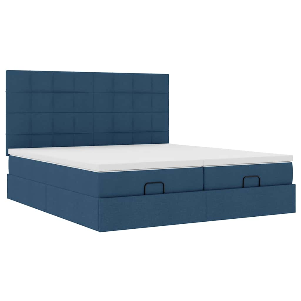 Cadre de lit ottoman avec matelas bleu 160x200 cm tissu