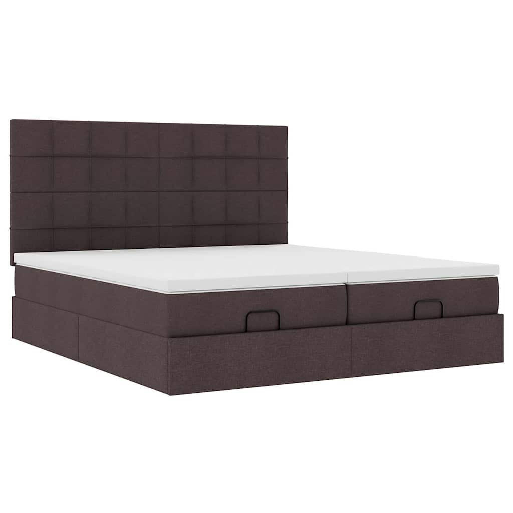 Cadre de lit ottoman avec matelas marron foncé 200x200 cm tissu