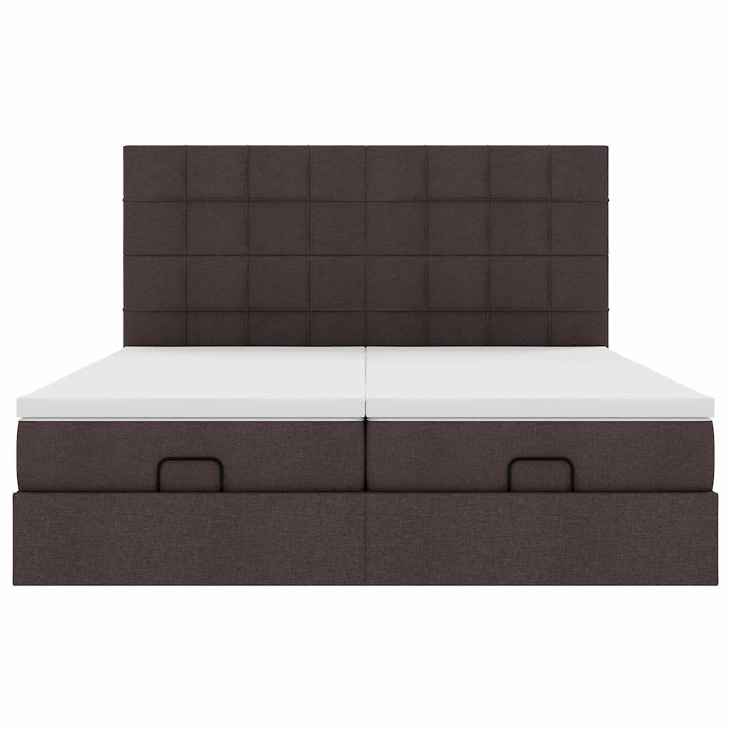 Cadre de lit ottoman avec matelas marron foncé 200x200 cm tissu