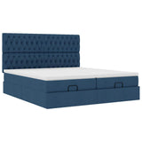 Cadre de lit ottoman avec matelas bleu 160x200 cm tissu