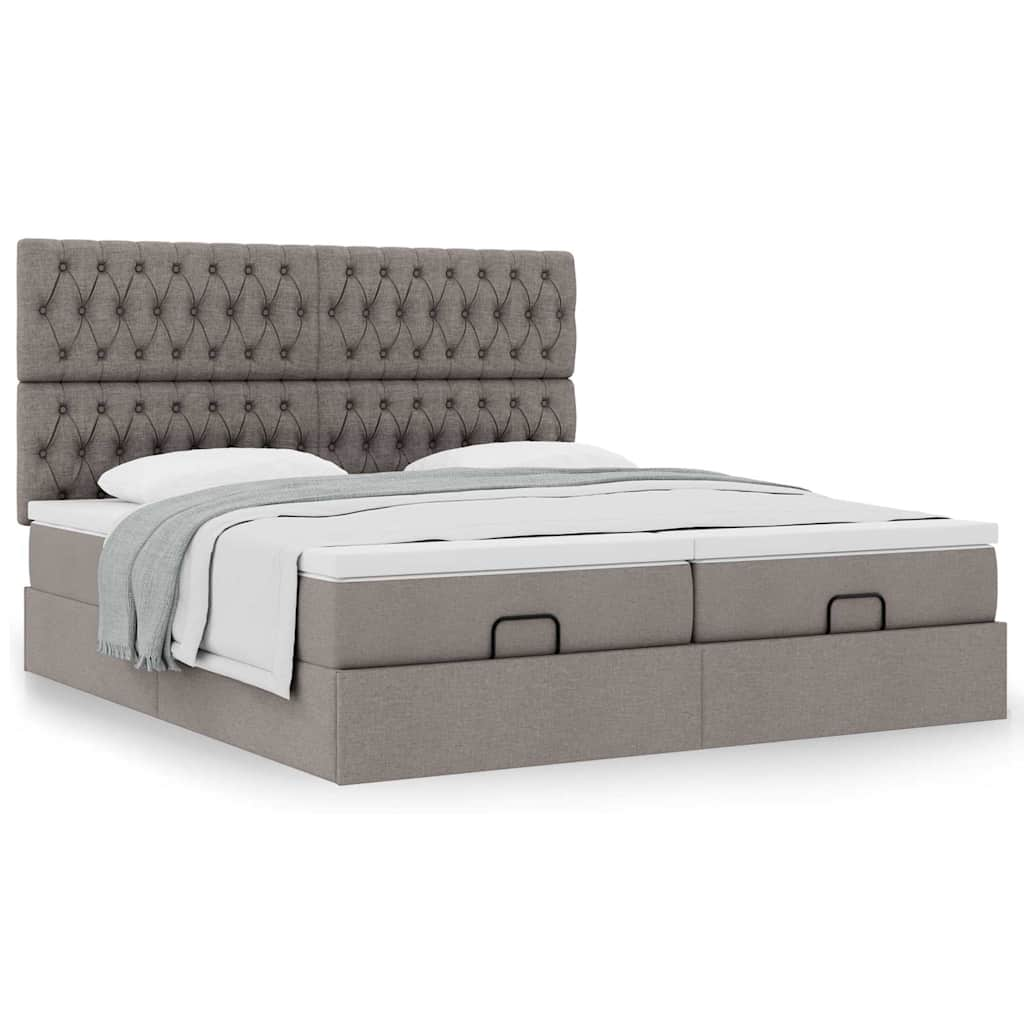 Cadre de lit ottoman avec matelas taupe 200x200cm tissu