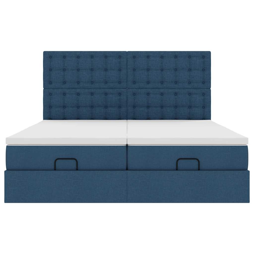 Cadre de lit ottoman avec matelas bleu 160x200 cm tissu