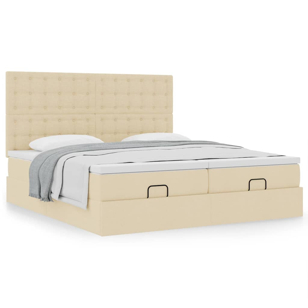 Cadre de lit ottoman avec matelas crème 200x200cm tissu