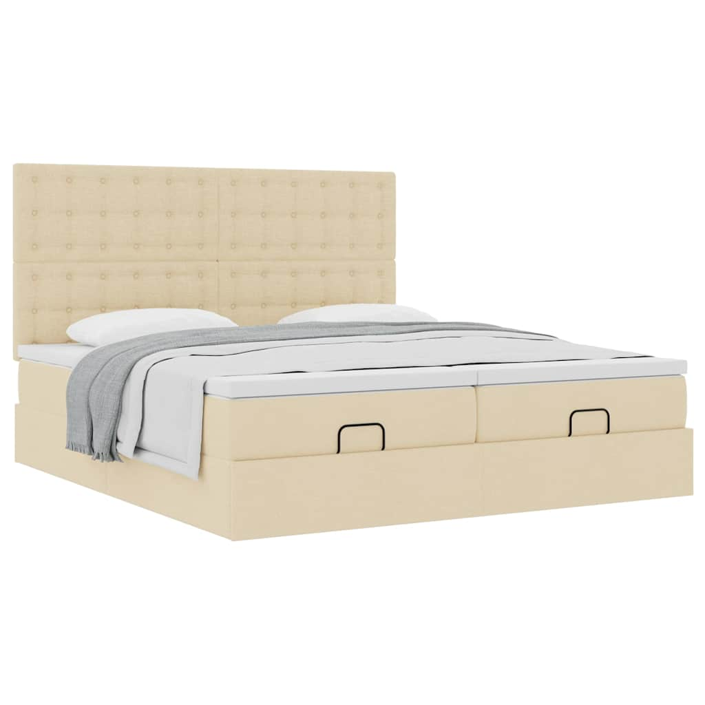 Cadre de lit ottoman avec matelas crème 200x200cm tissu