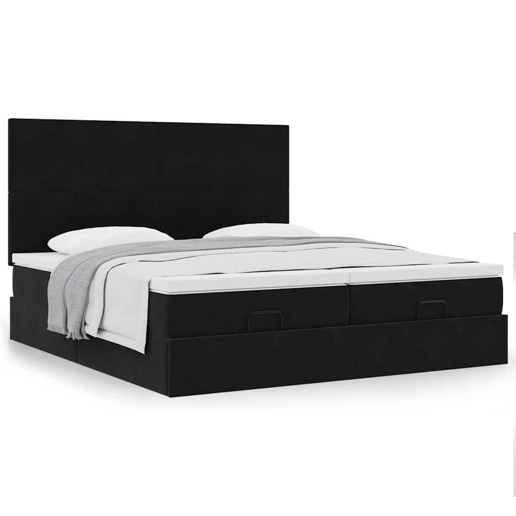 Cadre de lit ottoman avec matelas noir 160x200 cm velours